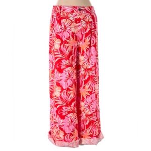 Marc New York Linen Wide Leg Red Pink tropical elastic waist pants, size S